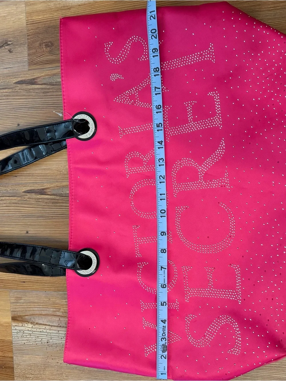 Victoria's Secret Hot Pink Tote with Black Patent Handles and Crystal Logo